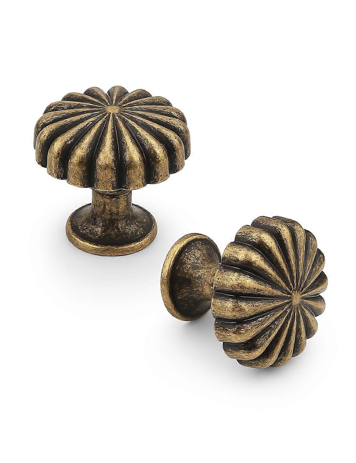 Antique Brass Cabinet Knobs 5 Pack, Vintage Drawer Pulls for Dresser with Solid Zinc Construction