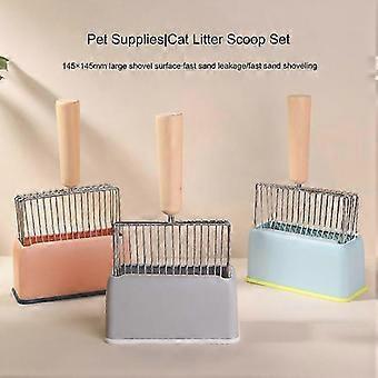 Heavy Duty Aluminum Cat Litter Scoop with Holder Removable Tray Grey