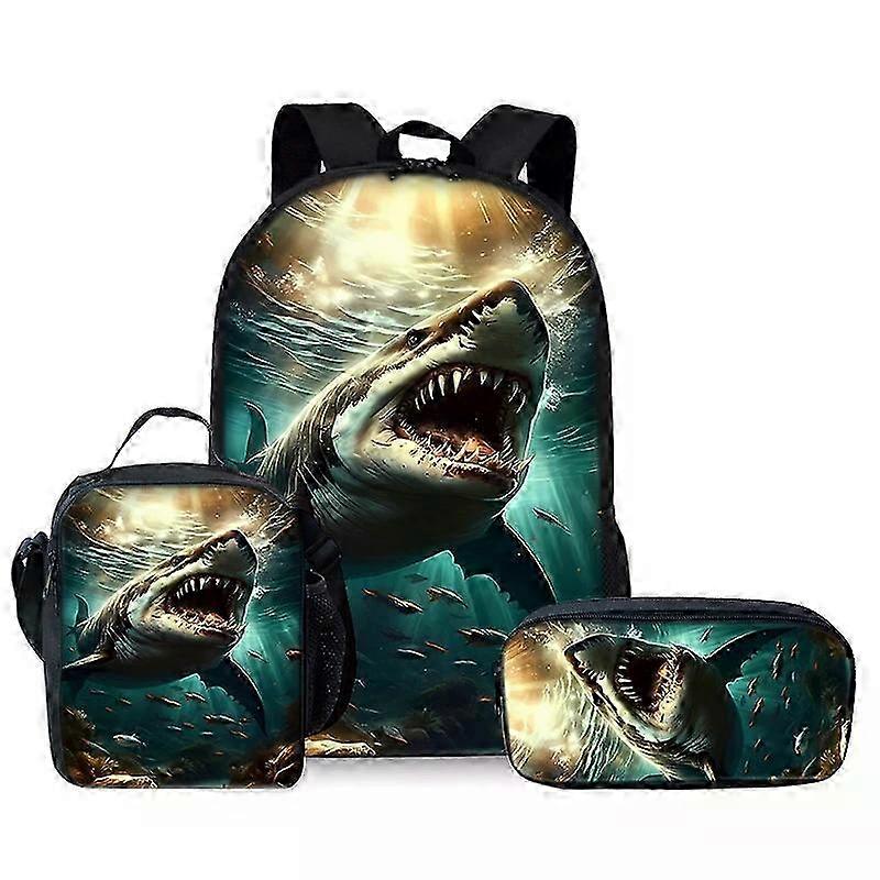 3D Shark Backpack Set With Lunch Pouch