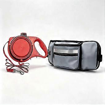 Pet training waist bag, portable dog treat bag, 3-in-1 dog walker set with built-in water bottle, gray + red dog walker set1257 IFS-WHBYV