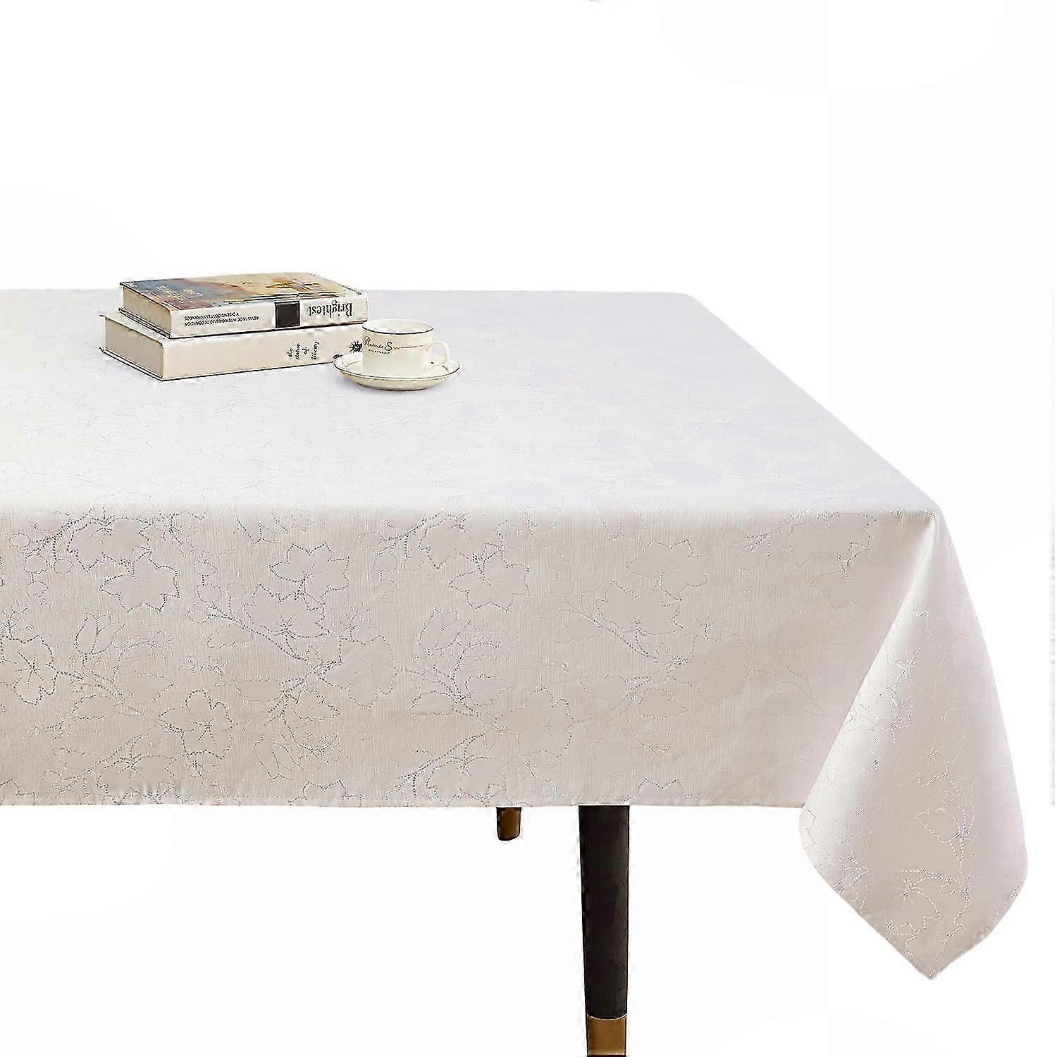 Linen Tablecloth, Waterproof Stain-Resistant Polyester, Rectangular, Machine Washable, Off-White, 140x200cm