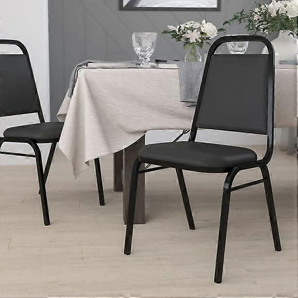 Stackable Banquet Chair, Black Vinyl Ladder Back, Easy Clean, Space Saving