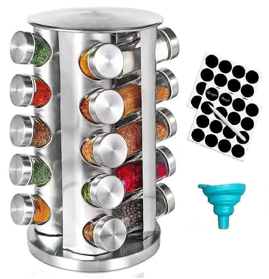 jars Labels Spice rack Spice tower rotating 20 pcs