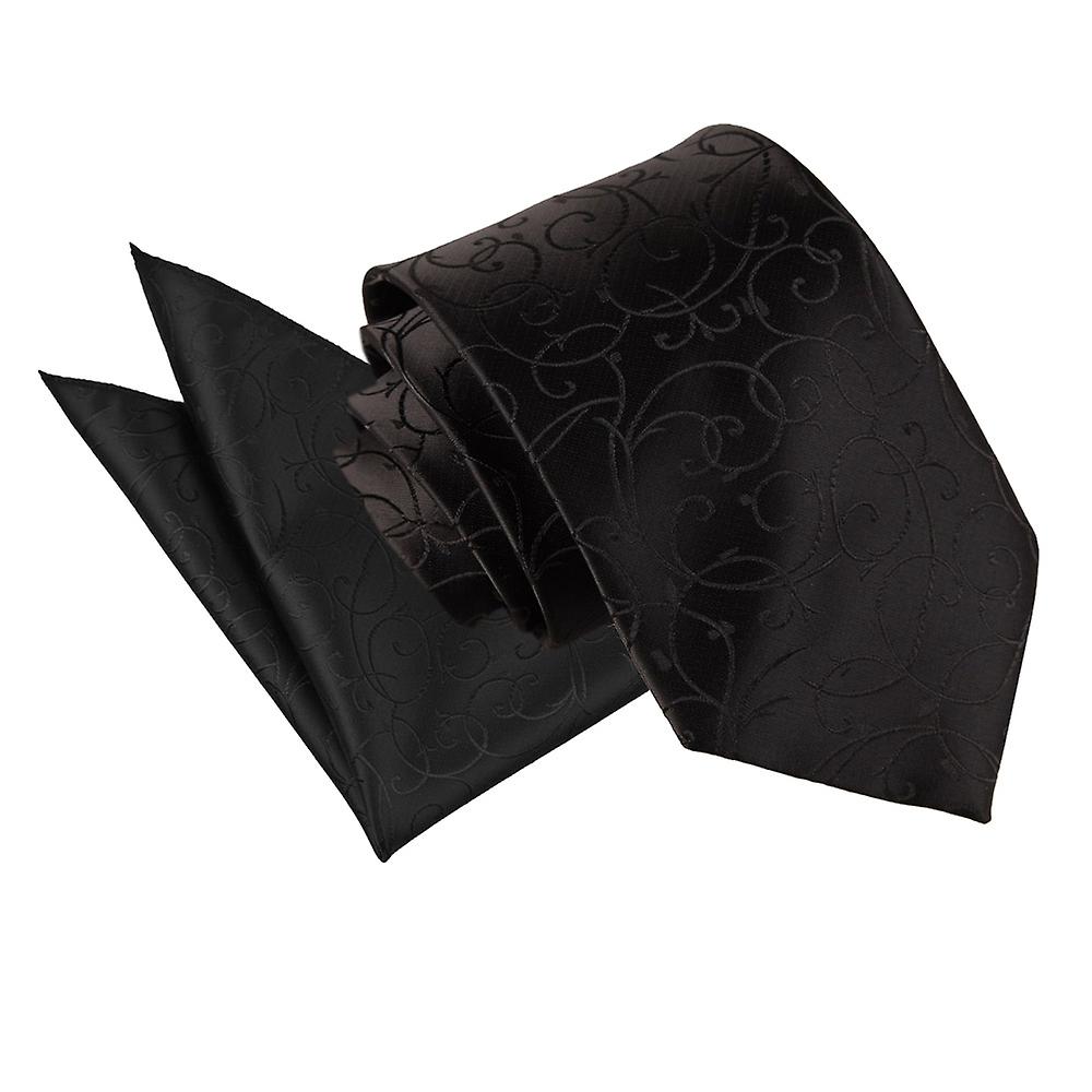Black Swirl Tie and Pocket Square Set