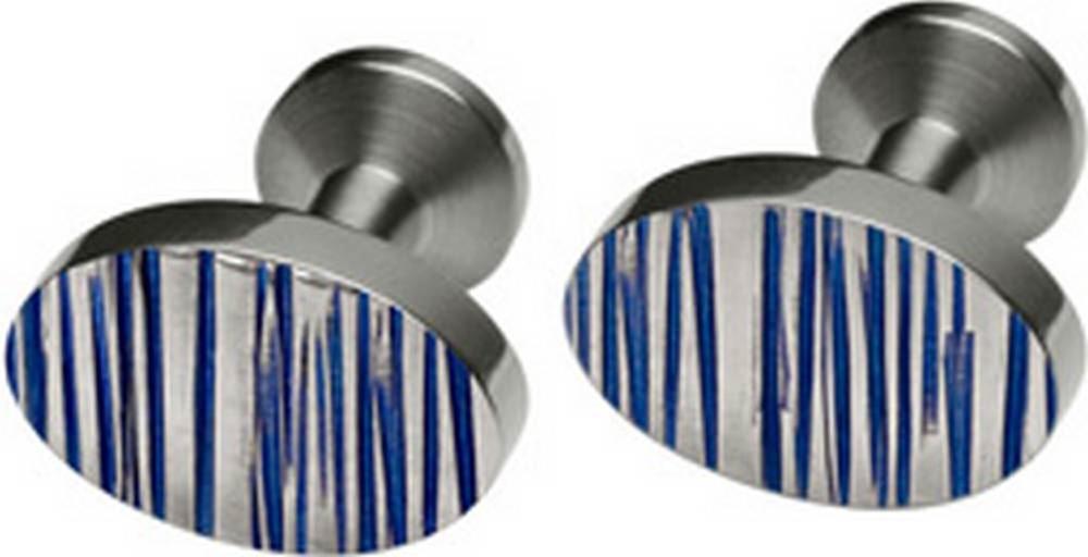 Ti2 Titanium Oval Vertical Striped Cufflinks - Blue