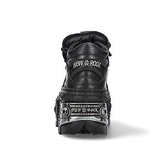 New Rock Boots WALL106-S10 Unisex Metallic Black Leather Platform