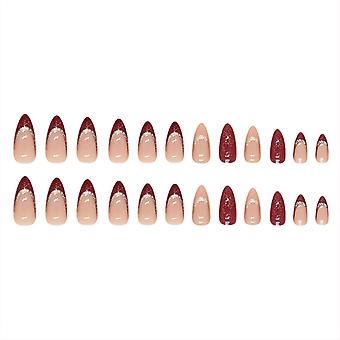 Elegant Design False Nails Sparkling Wine Red Bridal Fake Nails For Finger Nail Diy At-home