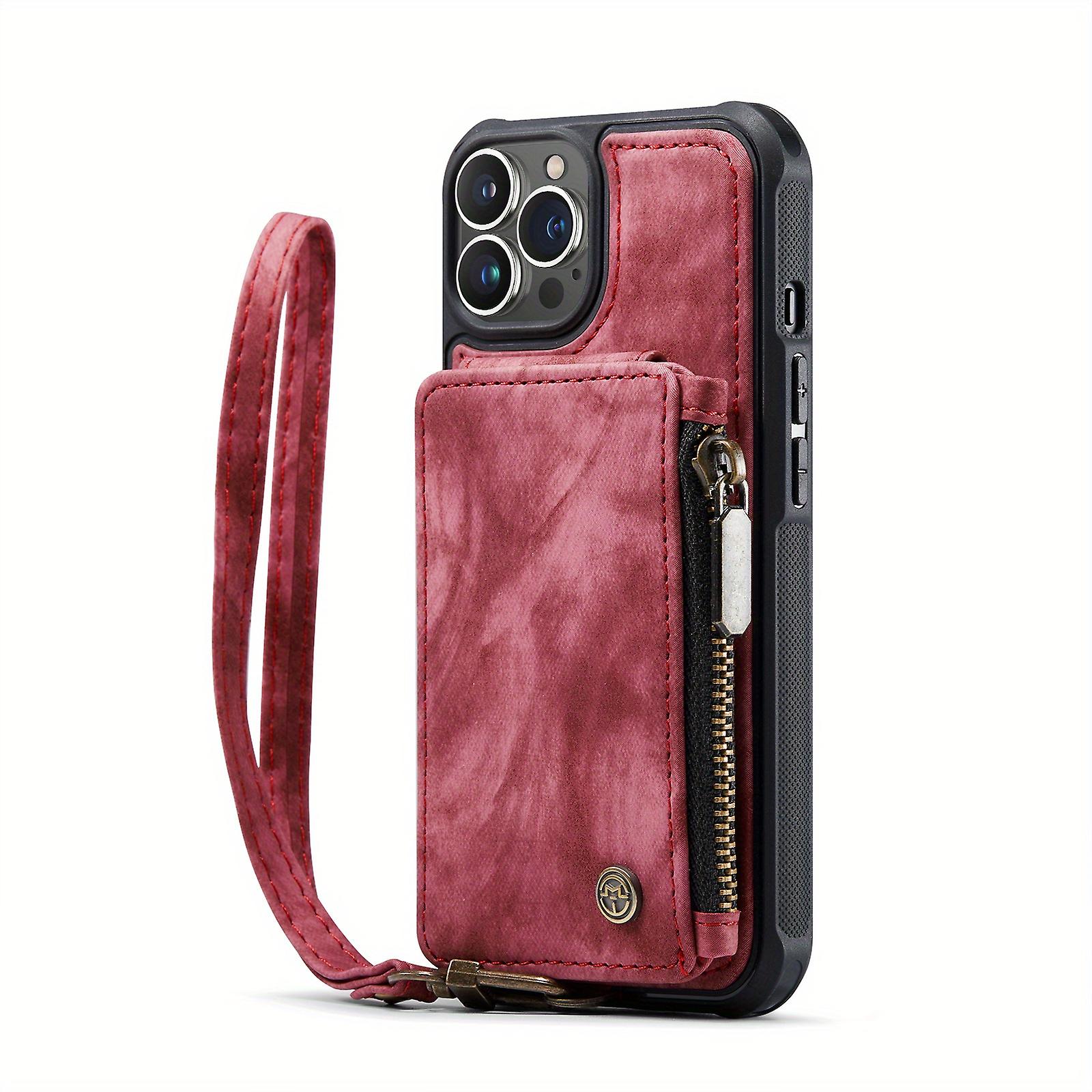 Wallet Case For Iphone 14/13/12/11 With Rfid Blocking Leather Case With Card Holder & Kickstand  Zipper Strap Double Button Flip Shockproof Case