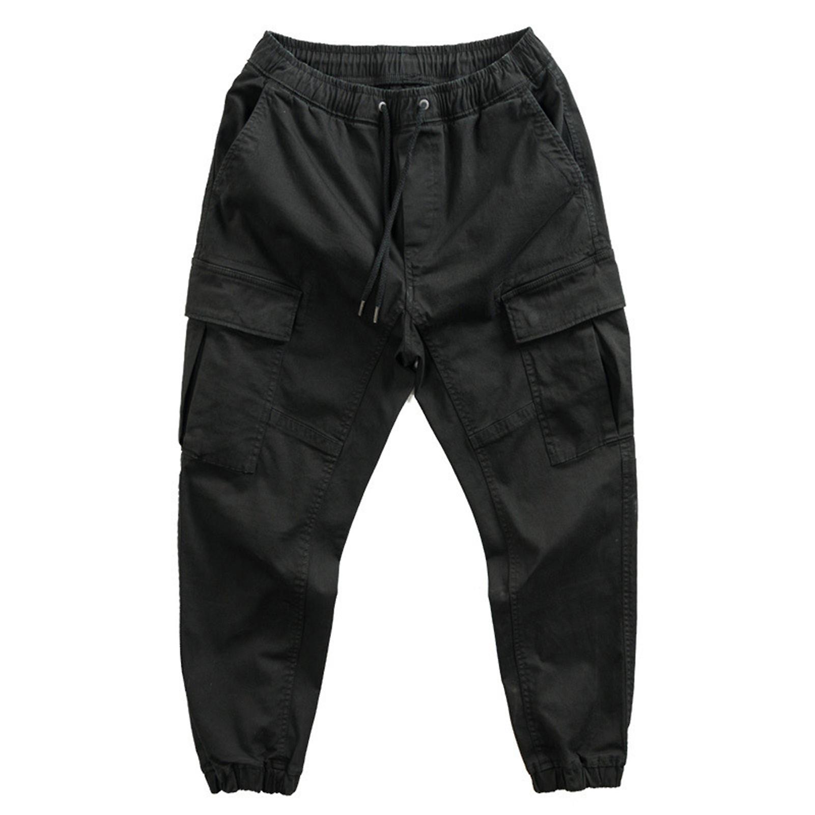 Drawstring Pants Multiple Pockets Elastic Waist Polyester Men Lace-up Overalls Outdoor Trendy Casual Pants