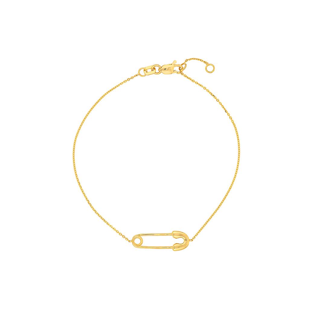 14Kイエローゴールドシングル安全ピン調整可能ステーションブレスレット7.50インチリンクブレスレット女性用