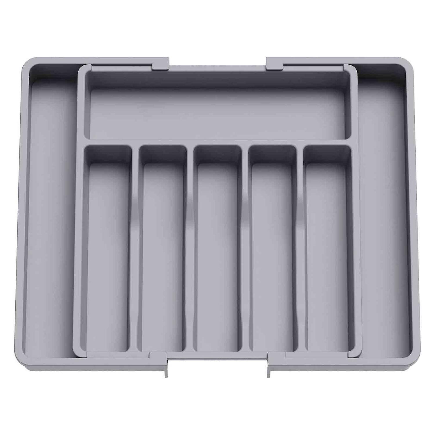 Adjustable Gray Drawer Organizer for Silverware and Kitchen Utensils