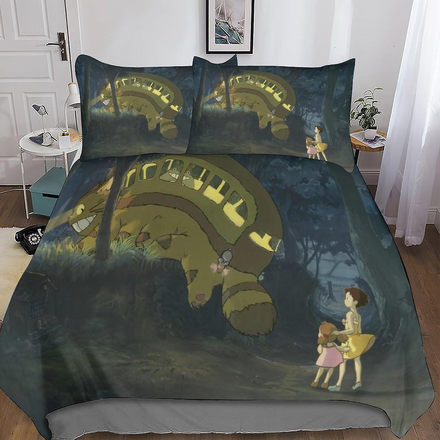 Totoro Chic Comforter Cover Set with Hidden Zipper Closure - Stylish Microfiber Anime Bedding with 3D Print, 3-Piece Set with Pillowcases, for Boys An
