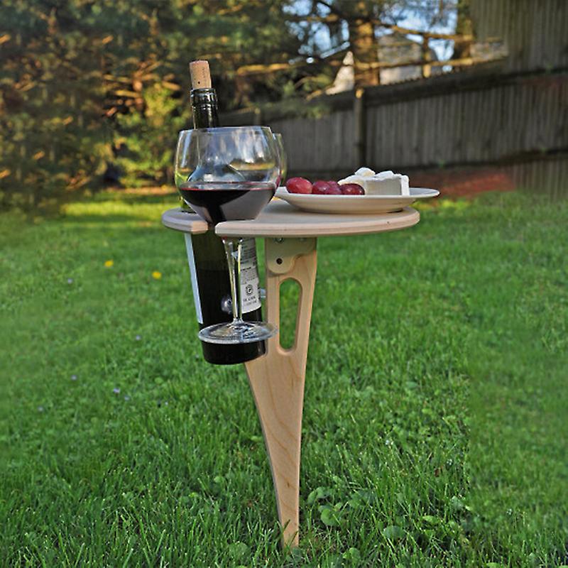 Outdoor Portable Wine Table with Foldable Round Desktop Mini Wooden Picnic Table Easy to Carry New
