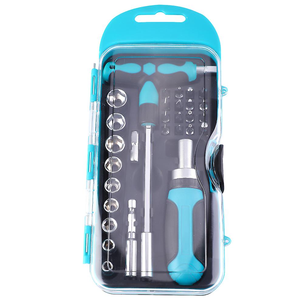 Multifunctional repair tool set T-shaped handle, ratchet screwdriver function