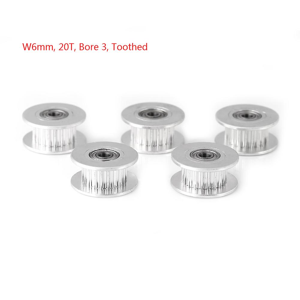 5pcs 2GT Aluminum Timing Pulley 3D Printer Accessories (6mm Width, 20 Teeth, 3 Bore, Tooth)