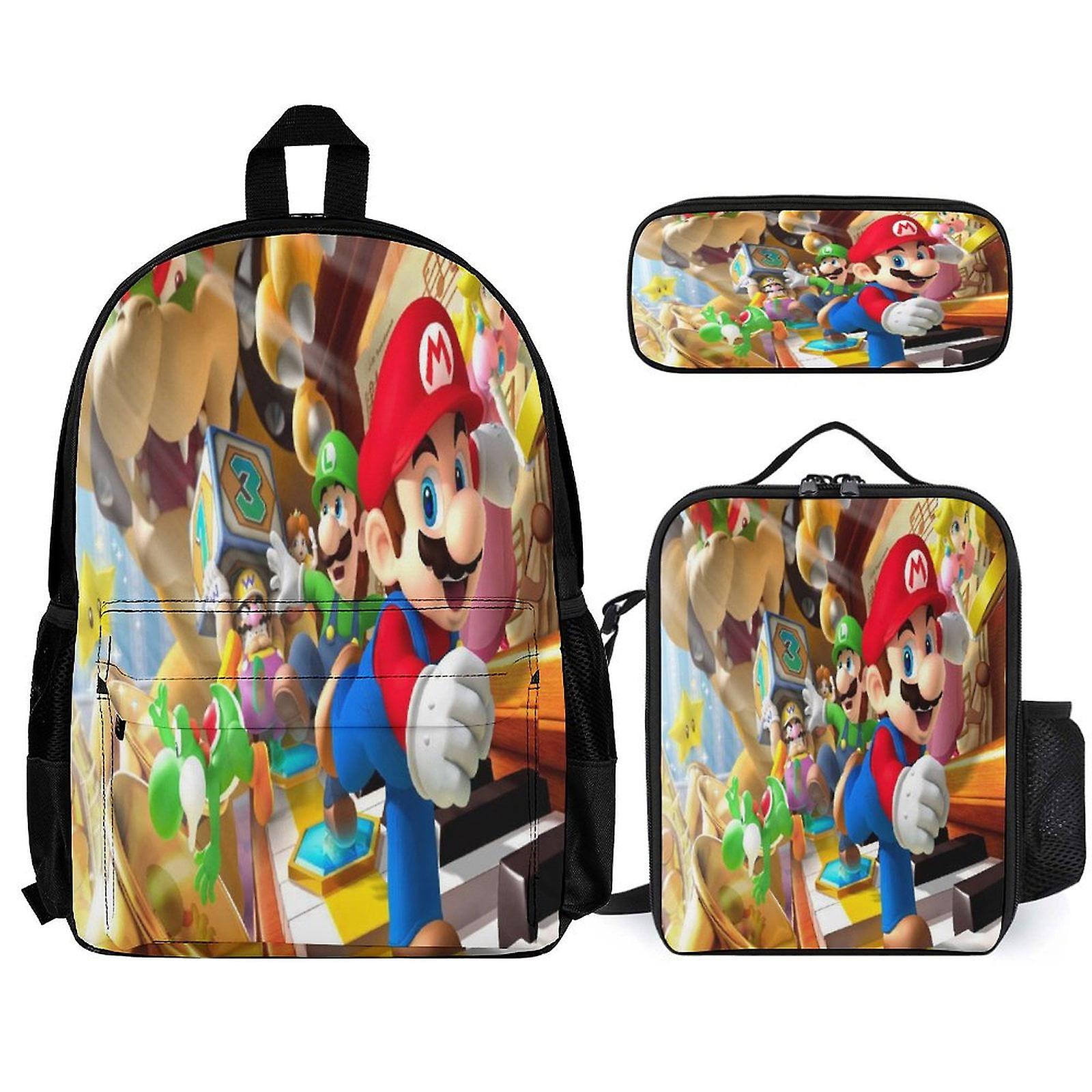 Super Mario Backpack 3 Piece Set Laptop Backpack with Pencil Case Lunch Bag Combination