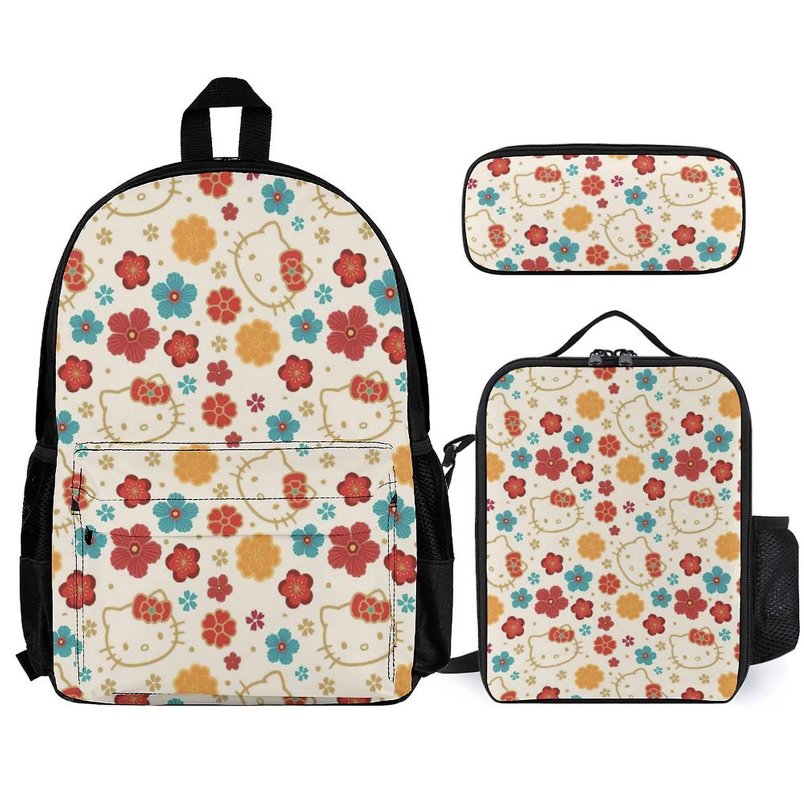 Hello Kitty Backpack Set, Backpack with Lunch Box And Pencil Case 3pcs Set