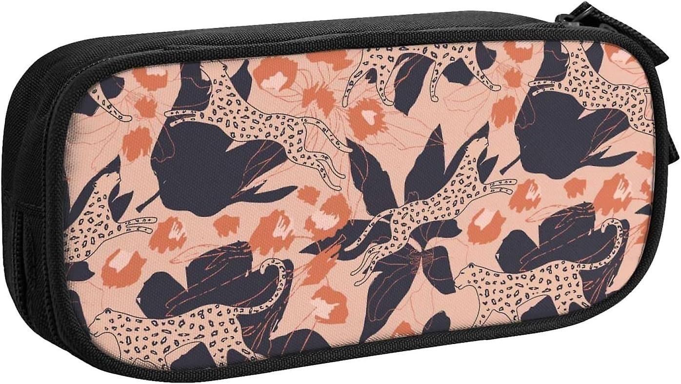 Camouflage Leopard Abstract Print Double Layer Pencil Case Large Capacity Zipper Stationery Storage Bag for Boys and Girls8515