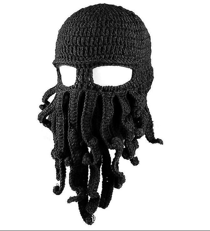 Black Octopus Hat Funny Masked Handmade Crocheted Woolen Warm Hat Az9427