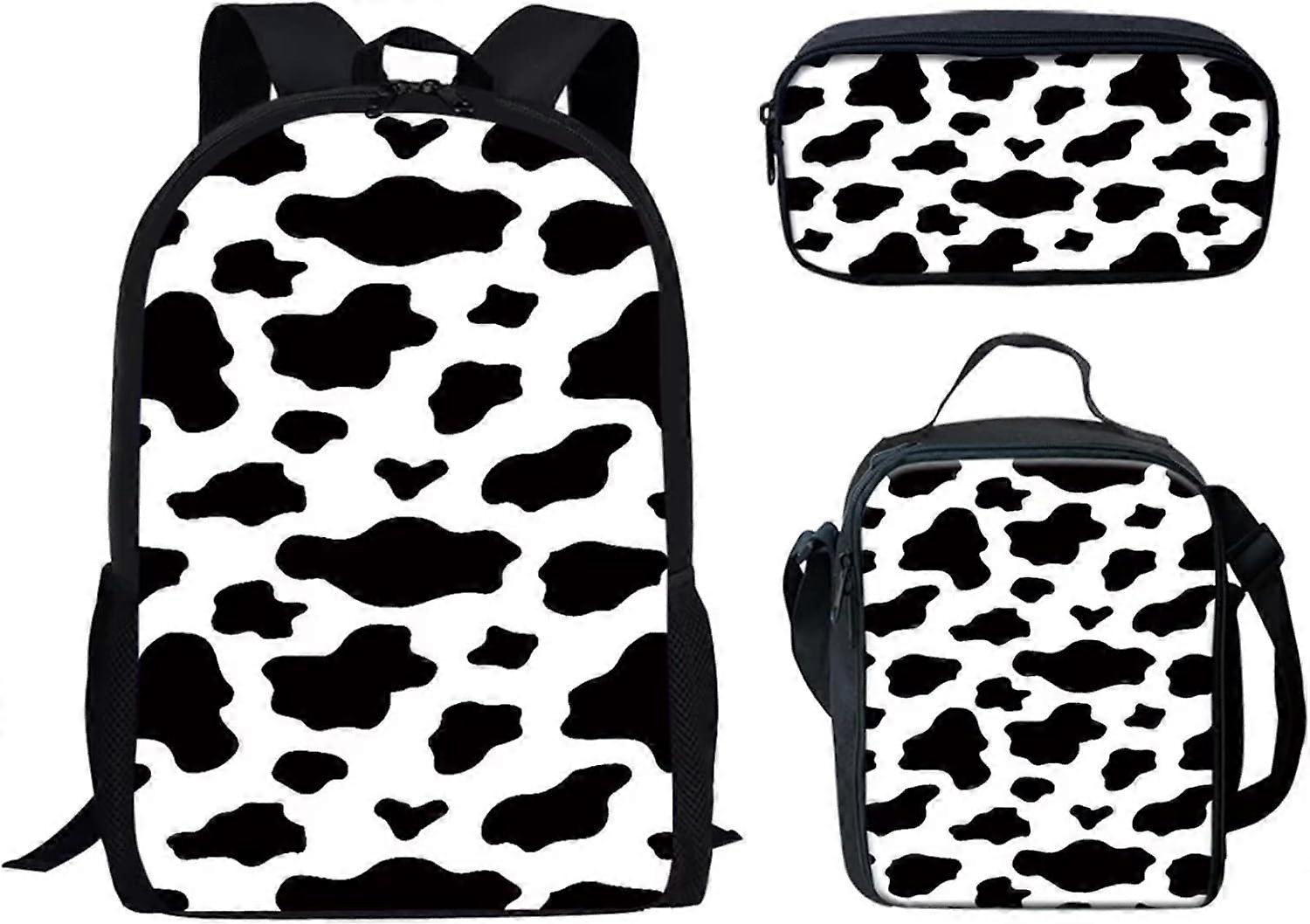 女子校用カウプリントバックパックコンボセット、ブックバッグ+ランチバッグ+ペンケース