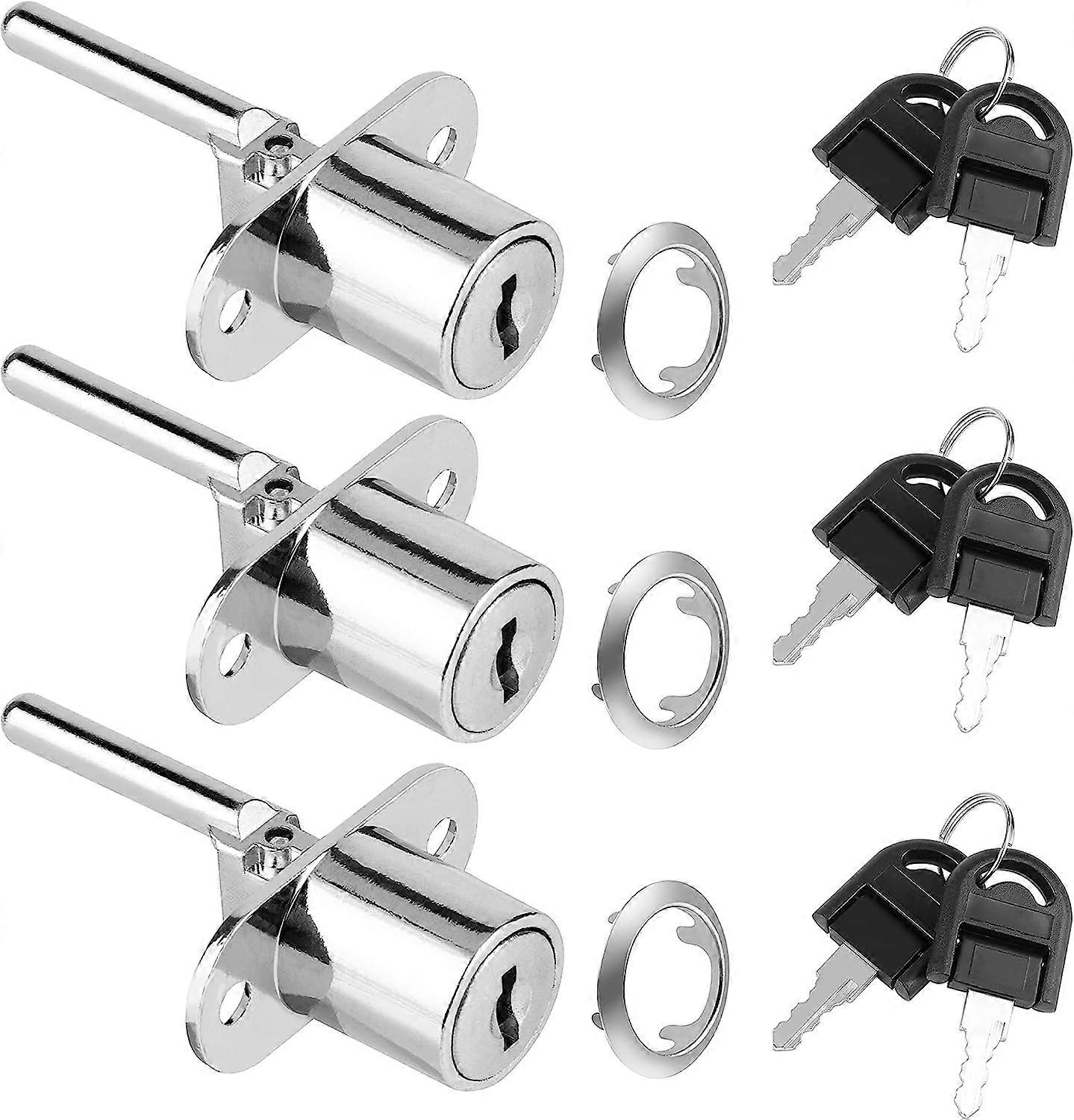 3Pcs Desk Drawer Lock, Zinc Alloy Cabinet Lock with Key for File Cabinets, Clothes Cabinets, Display Cabinets (Silver)