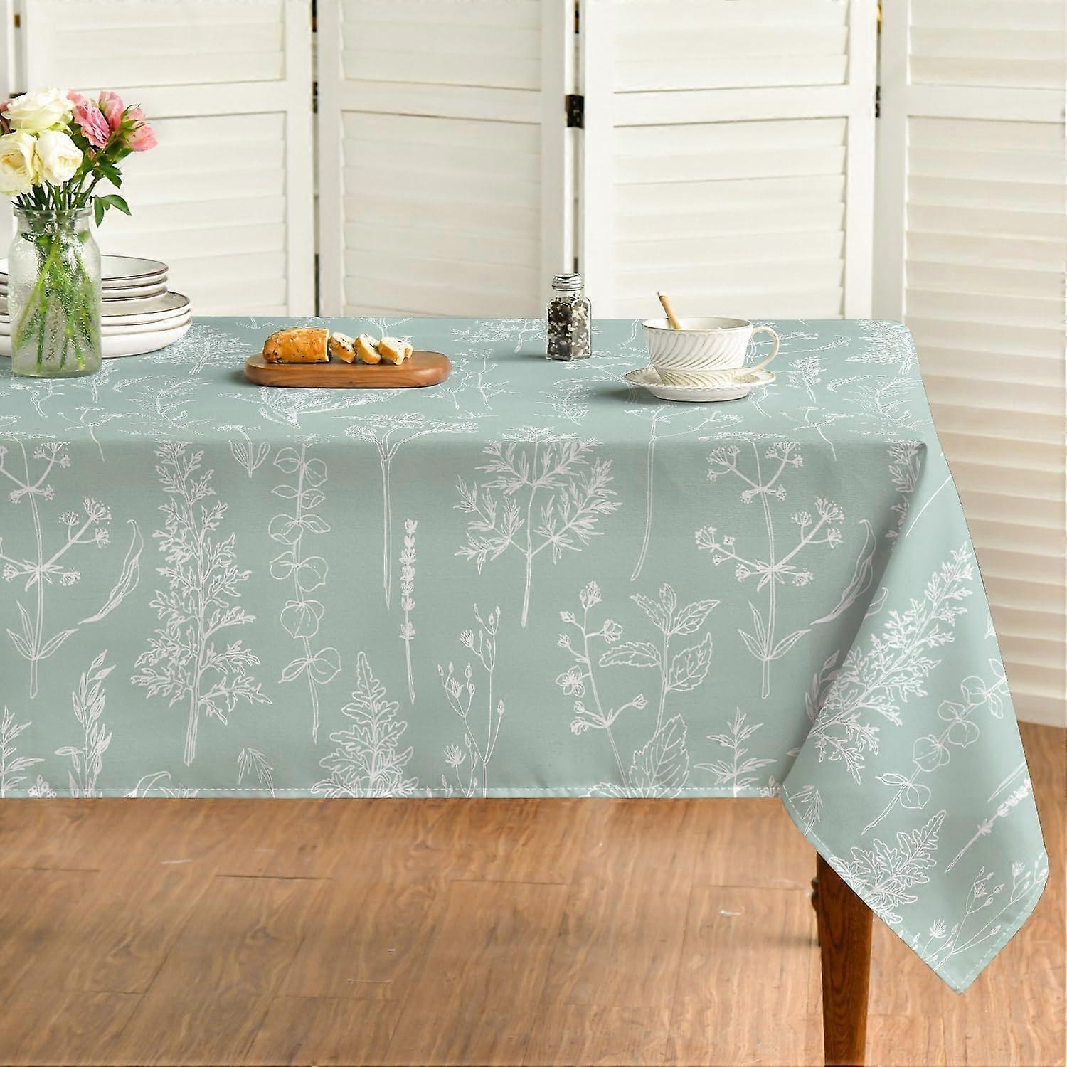 Nappe de printemps 6084 pouces rectangulaire, vert sauge herbes florales lavable Housse de table pour dîner de pique-de fête