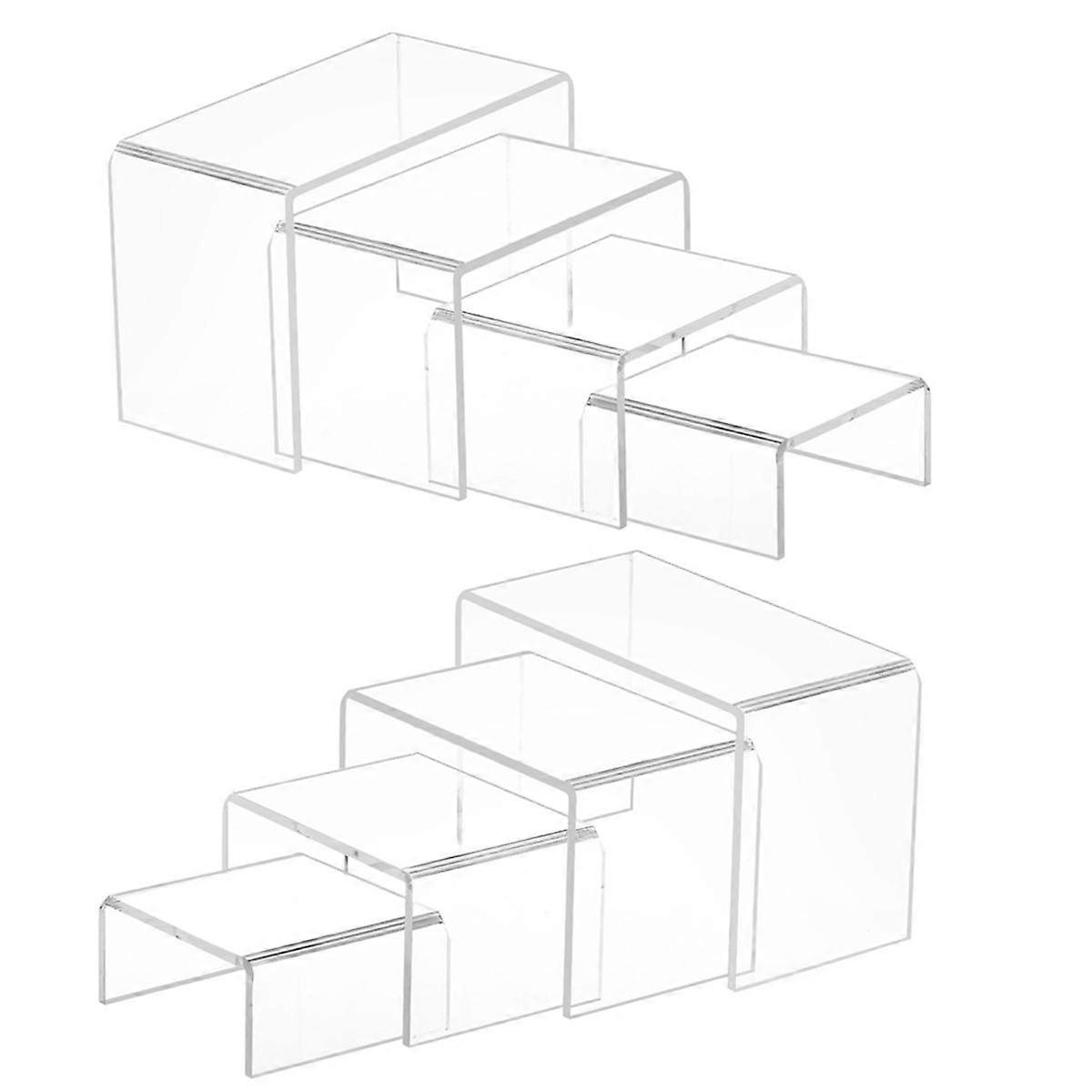 8 Pcs 2 Set Small Acrylic Risers, Thick Clear Acrylic Display Stand, Rectangular Desktop Showcase Collectibles