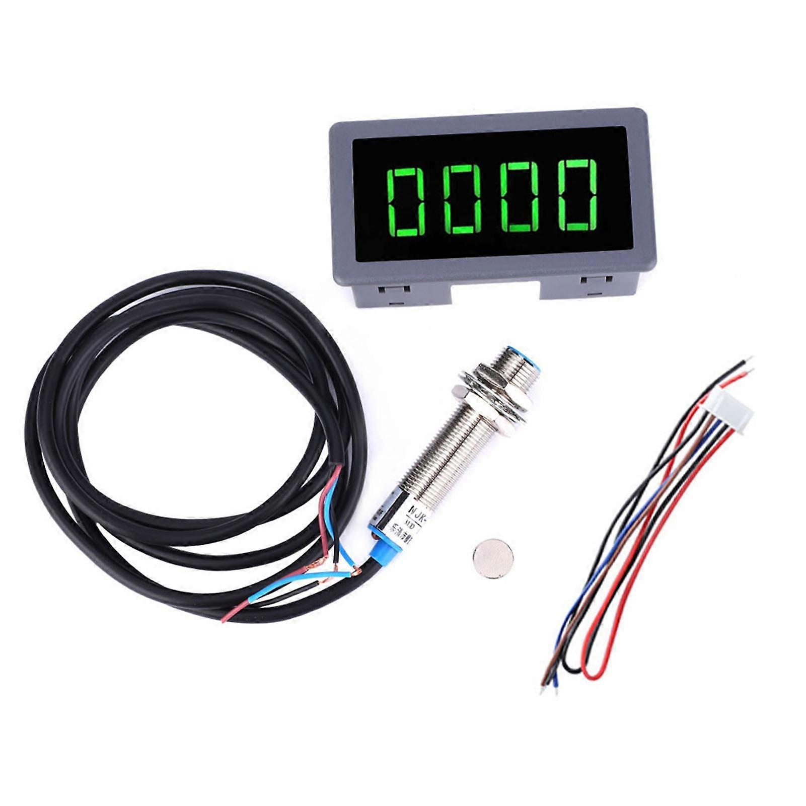 Green 4 Digit LED Motor Tachometer RPM Speed Measure Meter   NPN Hall Proximity Switch Sensor(Tachometer )