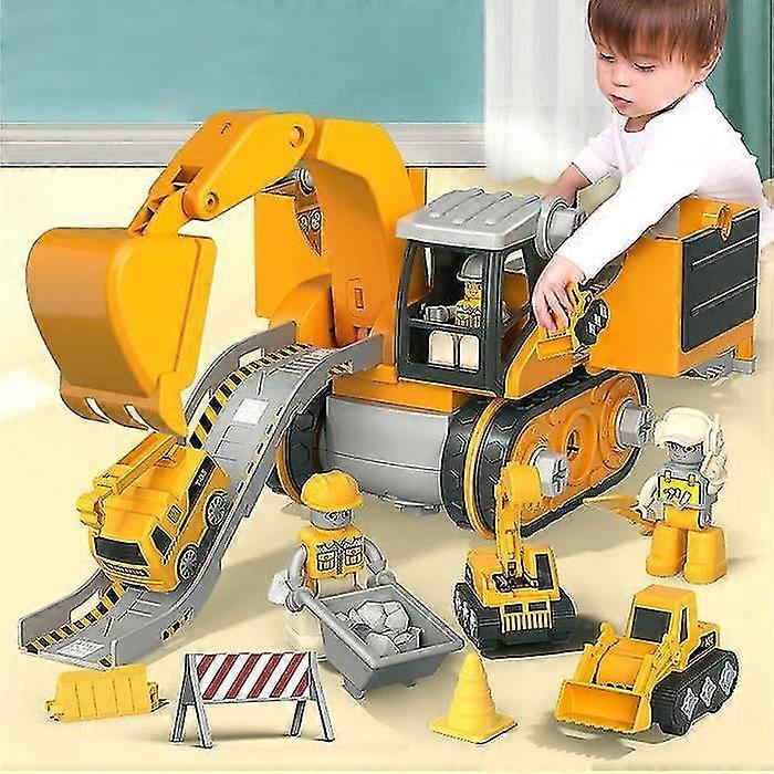 子供のためのDIY建設キット、トラック車両を組み立てる、電気ドリル付き4 in 1エンジニアリングカー、教育ギフト