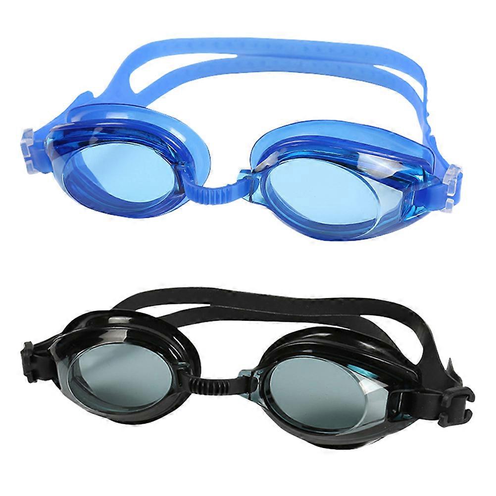 2 Pairs of Anti-fog Goggle Silicone Swimming Glasses High Visibility Waterproof Lenses for Men Women (Black/Royalblue)