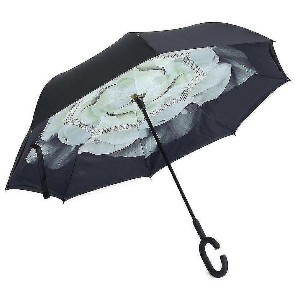 Windproof Reverse Folding Double Layer Umbrella With C-shaped Handle