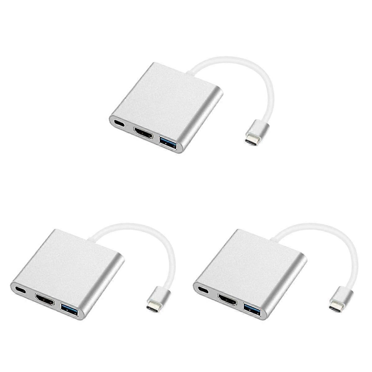 3X USB C to Adapter, 3 in 1 Multiport USB Type C to 4K ,USB3.0 & USB C Power Delivery Port Converte