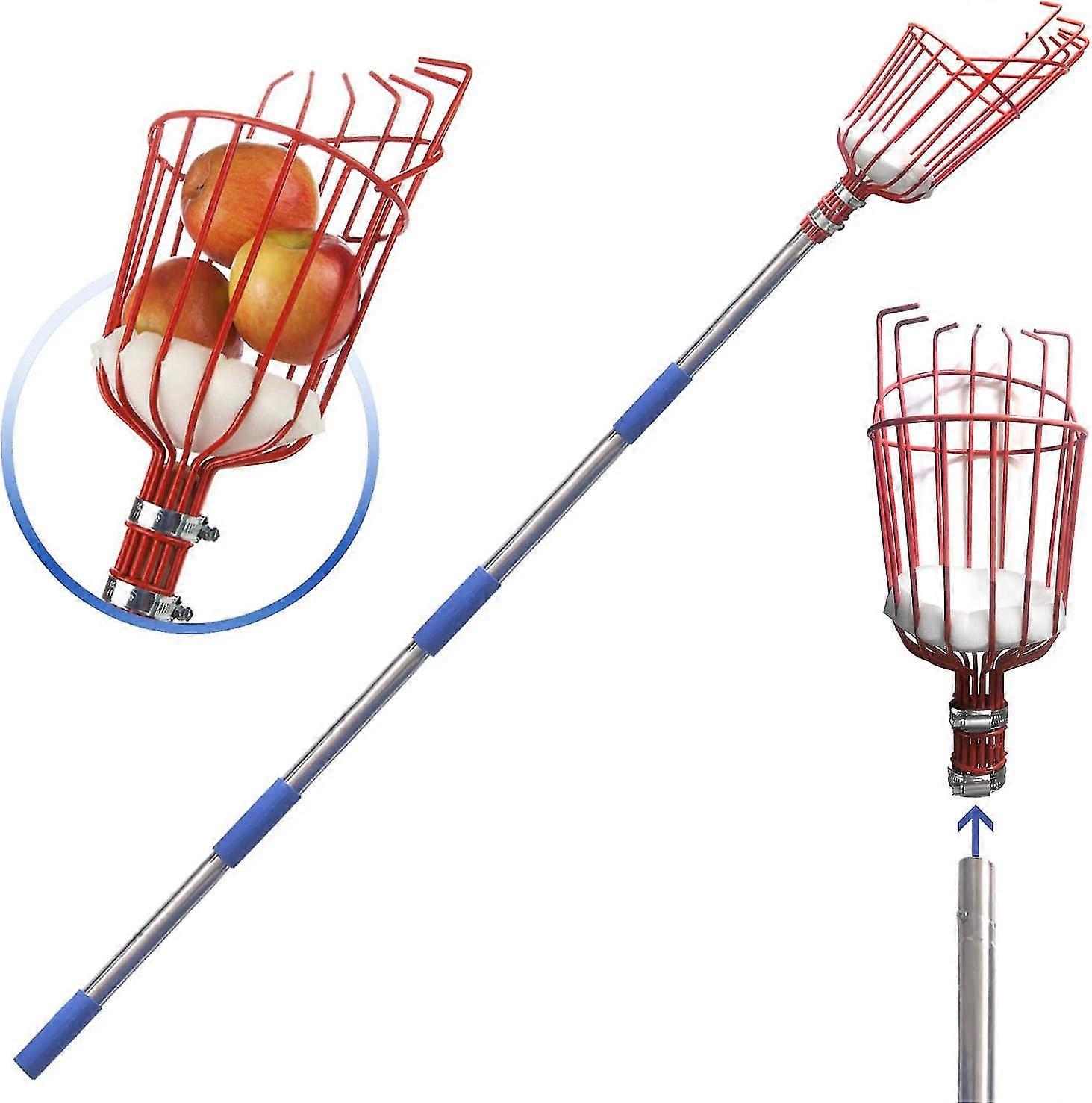 Fruit Picker Tool, 160cm Apple Picker Pole With Basket Adjustable, Long Handle, Fruits Catcher Tree Picker
