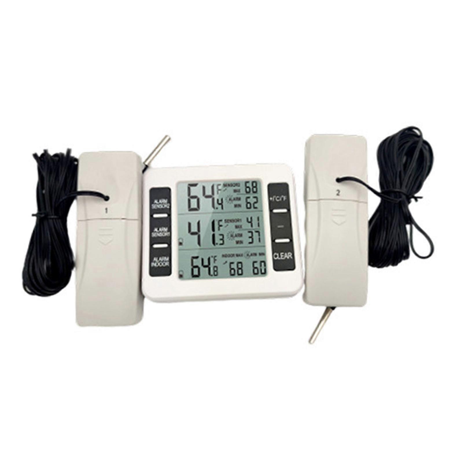 Digital Wireless Refrigerator Freezer Thermometers Temp-Alarm 2 Sensor Indoor Outdoor Monitors for Home Kitchen