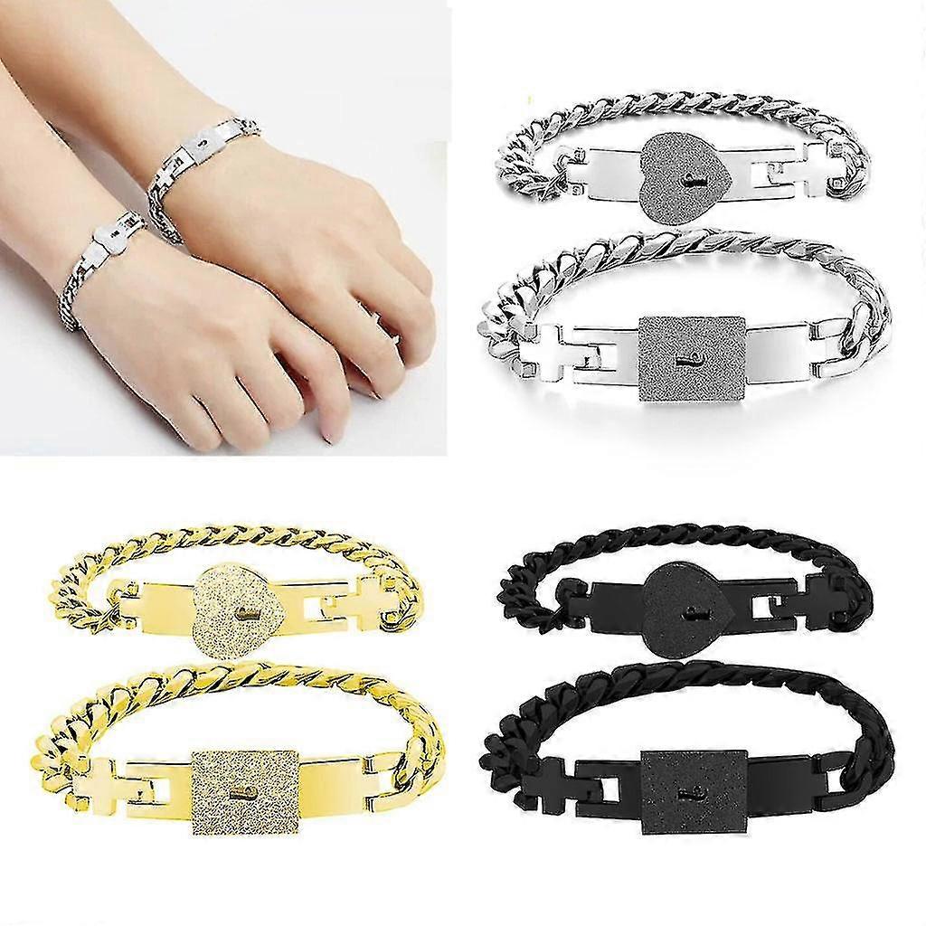 2pcs Silver Tone En Acier inoxydable Lover Heart Love Lock Bracelet avec Serrure Clé Bracelets Kit Couple Bijoux Ensembles Cadeau
