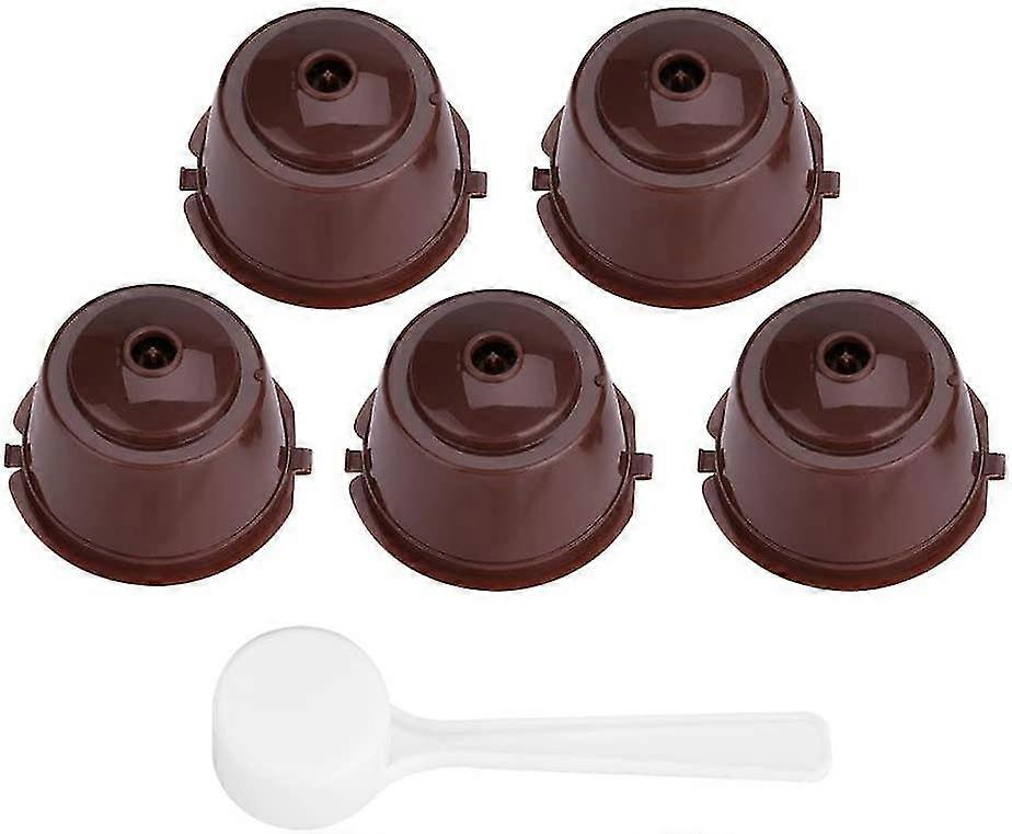 6pcs Refillable Coffee Filter Set Compatible With Dolce Gusto Coffee Capsule Compatible With Nescafe Dolce Gusto Reusable Capsule With Spoon(brown)
