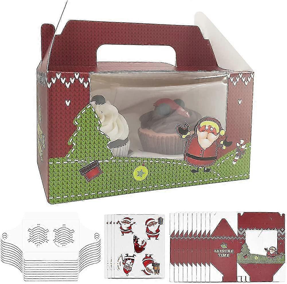 Cupcake Boxes. Christmas 2 Standard Size Cupcake Carrier With Window Christmas