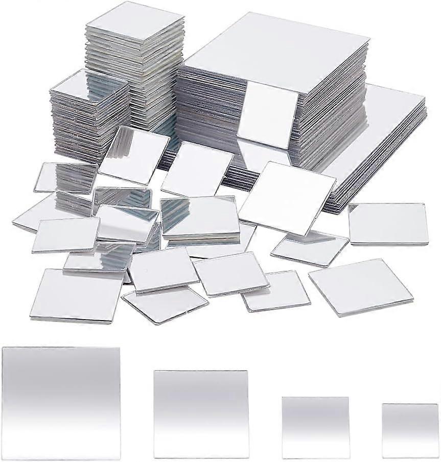 100pcs Self Adhesive Acrylic Mirror 4 Sizes Flexible Square Mirror Sheets Wall Stickers Craft Mirror Tiles Reflective Mirror for Crafts Projects Suppl