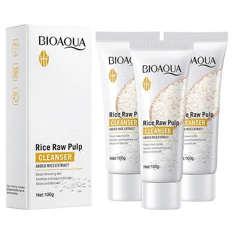 3Pcs RRice Raw Pulp Cleanser Facial Scrub Foam Remove Blackhead Face Beauty Moisturizing Shrink Pores Deep Clean Oil Control