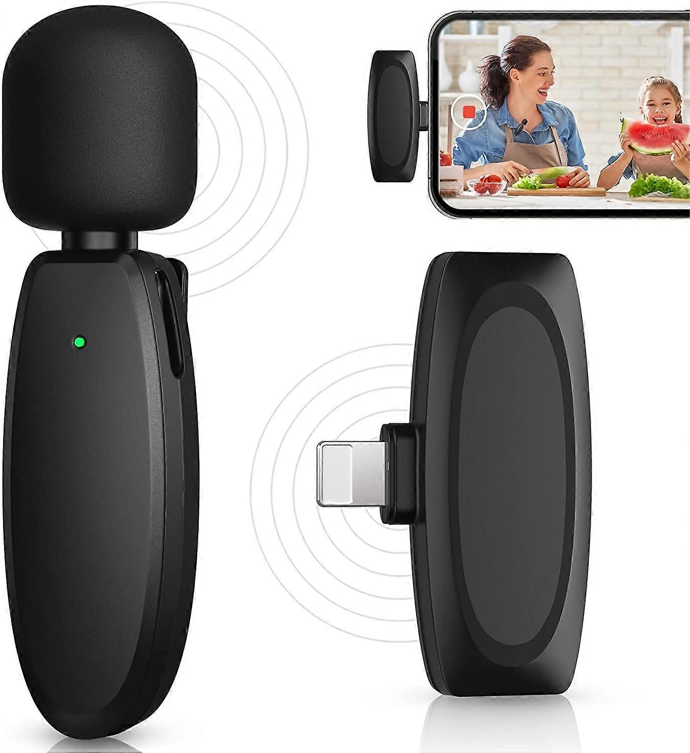 Wireless Lavalier Microphone, Wireless Microphone for iPhone iPad, Plug and Play