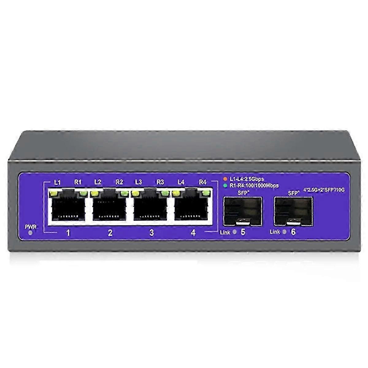2.5Gbps Ethernet Switch 4 Port 2500Mbps Network Switcher 2 Port 10G SFP+ Slot Home Hub Internet Spl