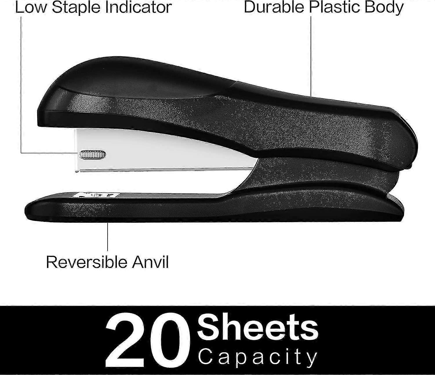 Stapler Value Pack, Desktop Standard Staplers, 20 Sheet Capacity, Includes Staples Staple Remover, Black1pcs