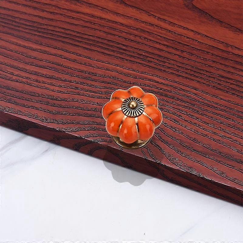 Set Of 6 Door Knobs, Drawer Pulls, Cupboard Pulls, Ceramic Knobs, Retro And Elegant Style Pumpkin