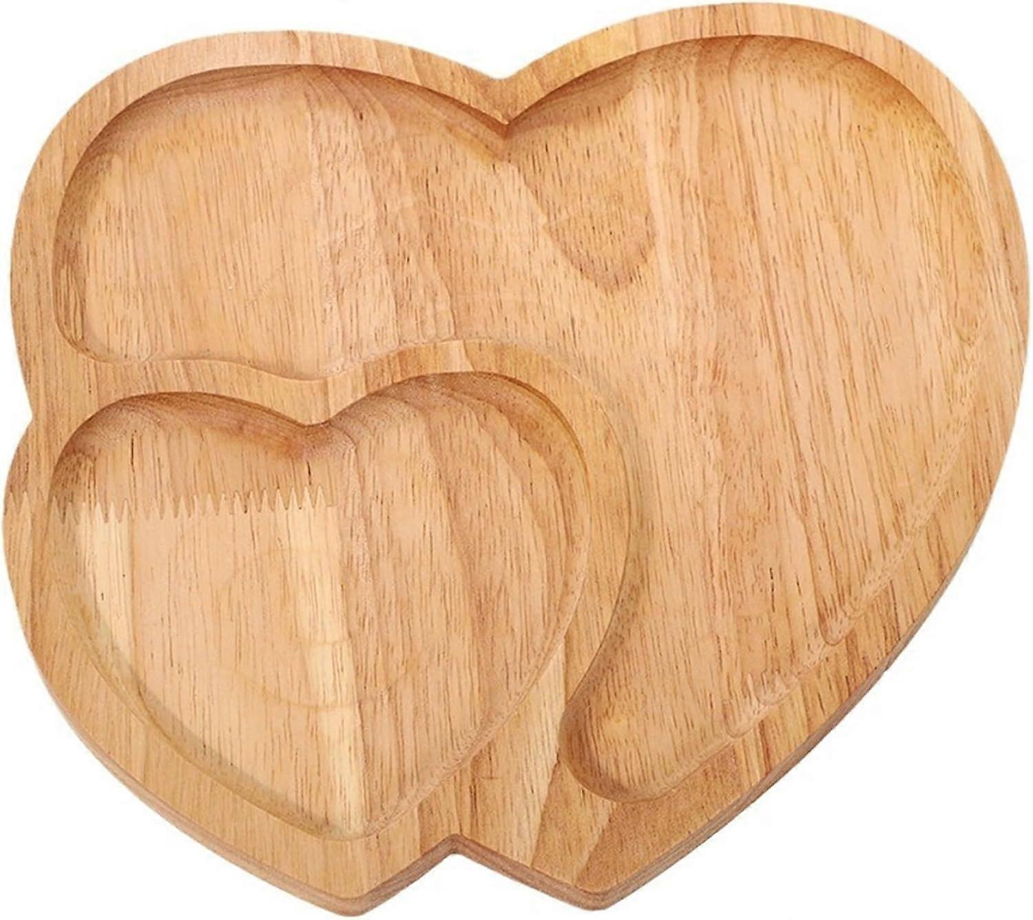 Double Heart Shaped Wooden Serving Tray, Cheese Board Salad Plate Dinner Plate Cake Plate Decorative Serving Platter Plate for Valentines Day Dcor