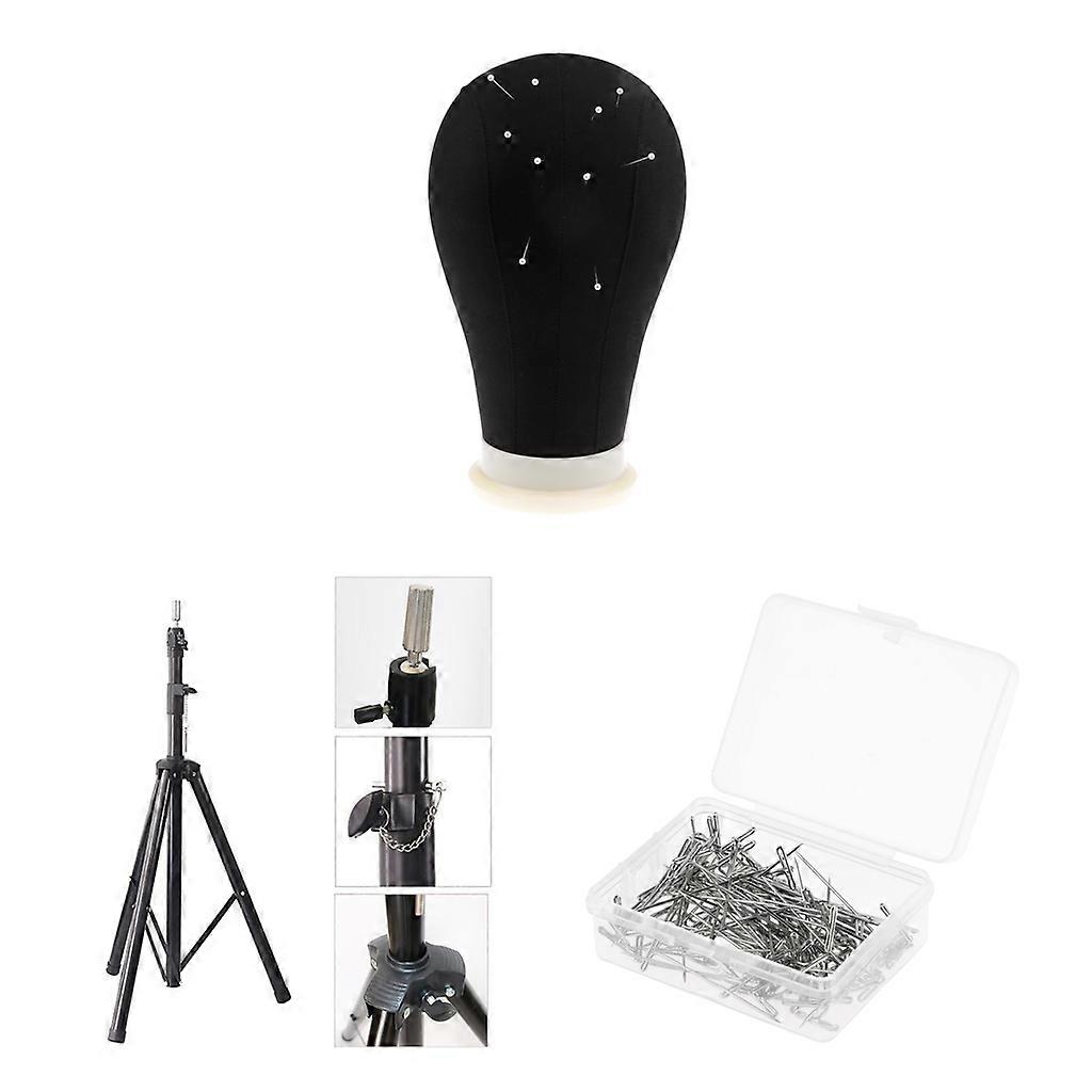 Canvas Block Mannequin Head + Tripod Manikin Stand + 100 T Pins
