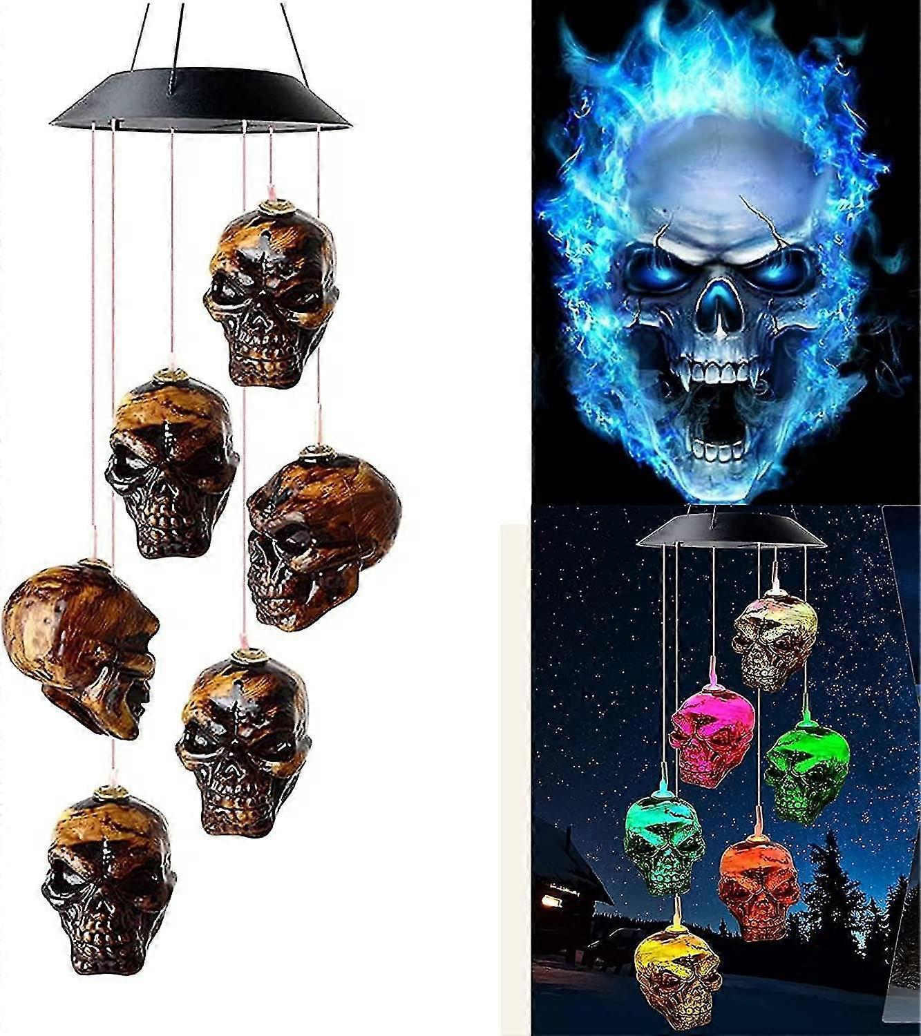 Halloween Decorative Solar Led Night Light Skull Wind Chime Light (a, Section)  bd