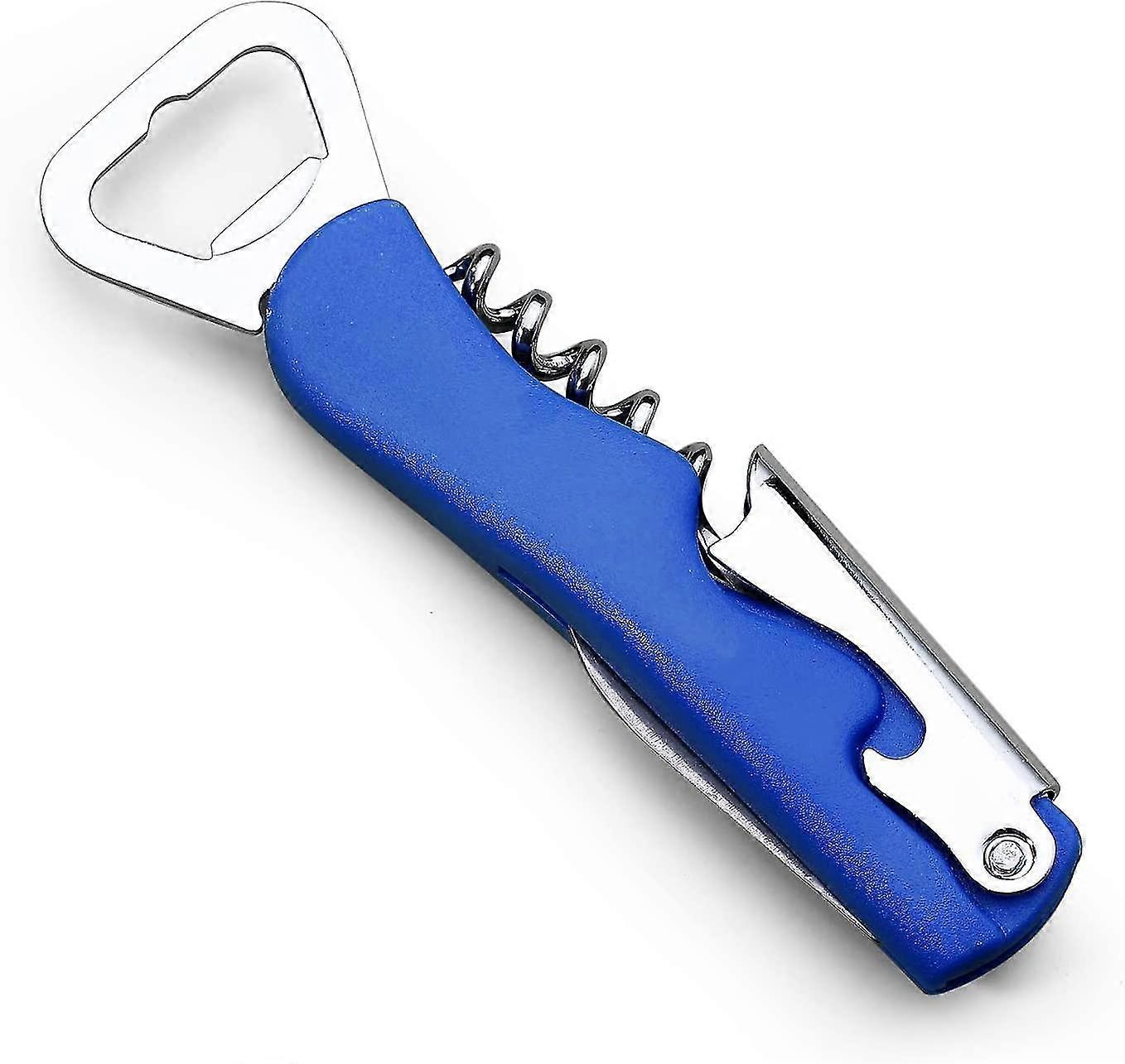 Two-step Corkscrew Wine Opener With Built-in Foil Cutter And Bottle Opener,wine Key Waiter Corkscrew (blue)