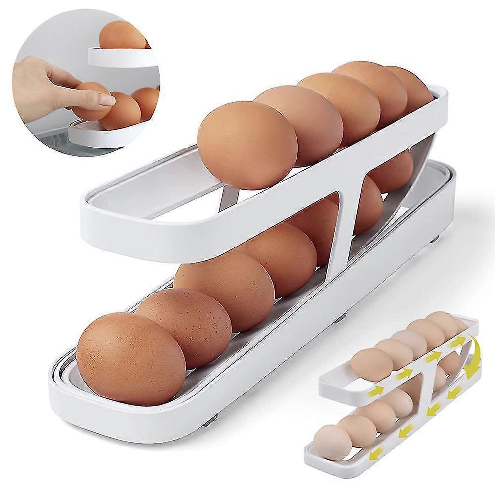 Egg Dispenser For Refrigerator Space Saving, Automatically Rolling Egg Storage Organizer 2 Tier Egg Holder Egg Tray Kitchen Tool