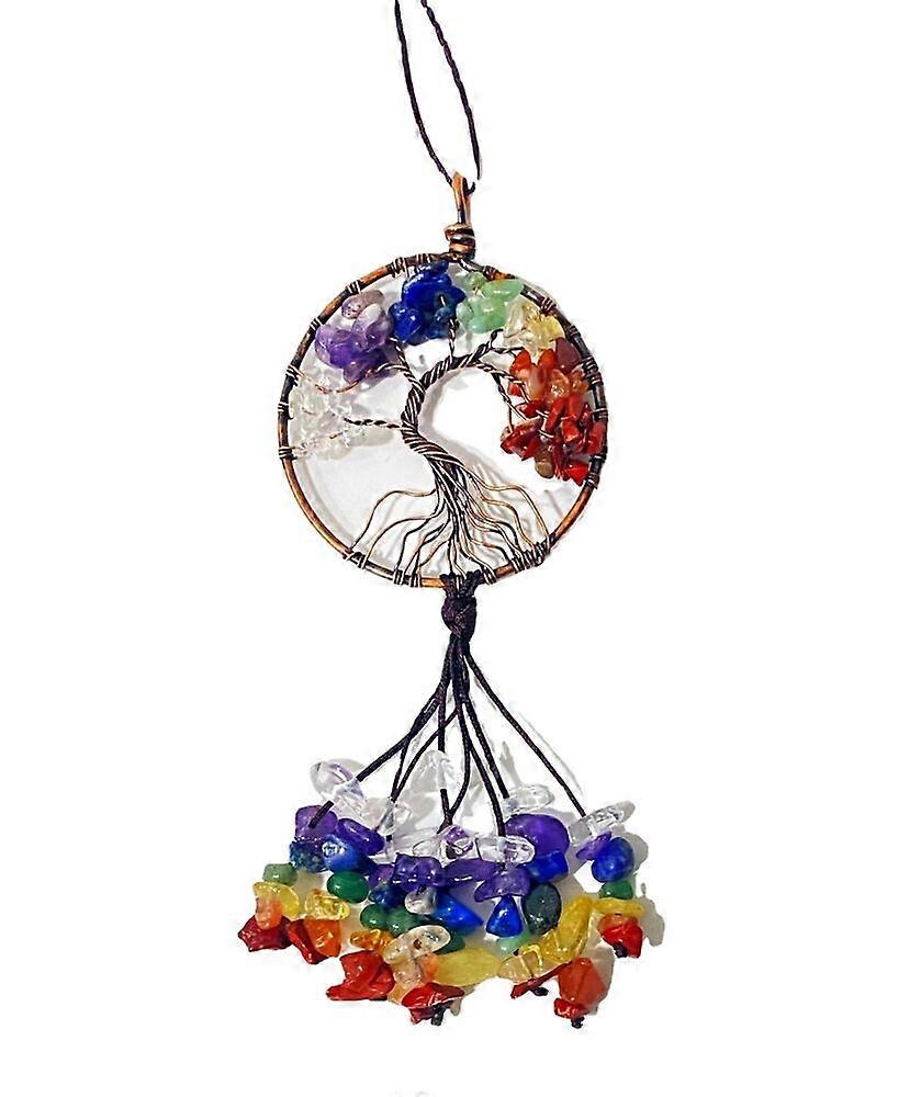 Seven Chakras Tree Life Handmade Weave Pendant Natural Tourmaline Amethyst
