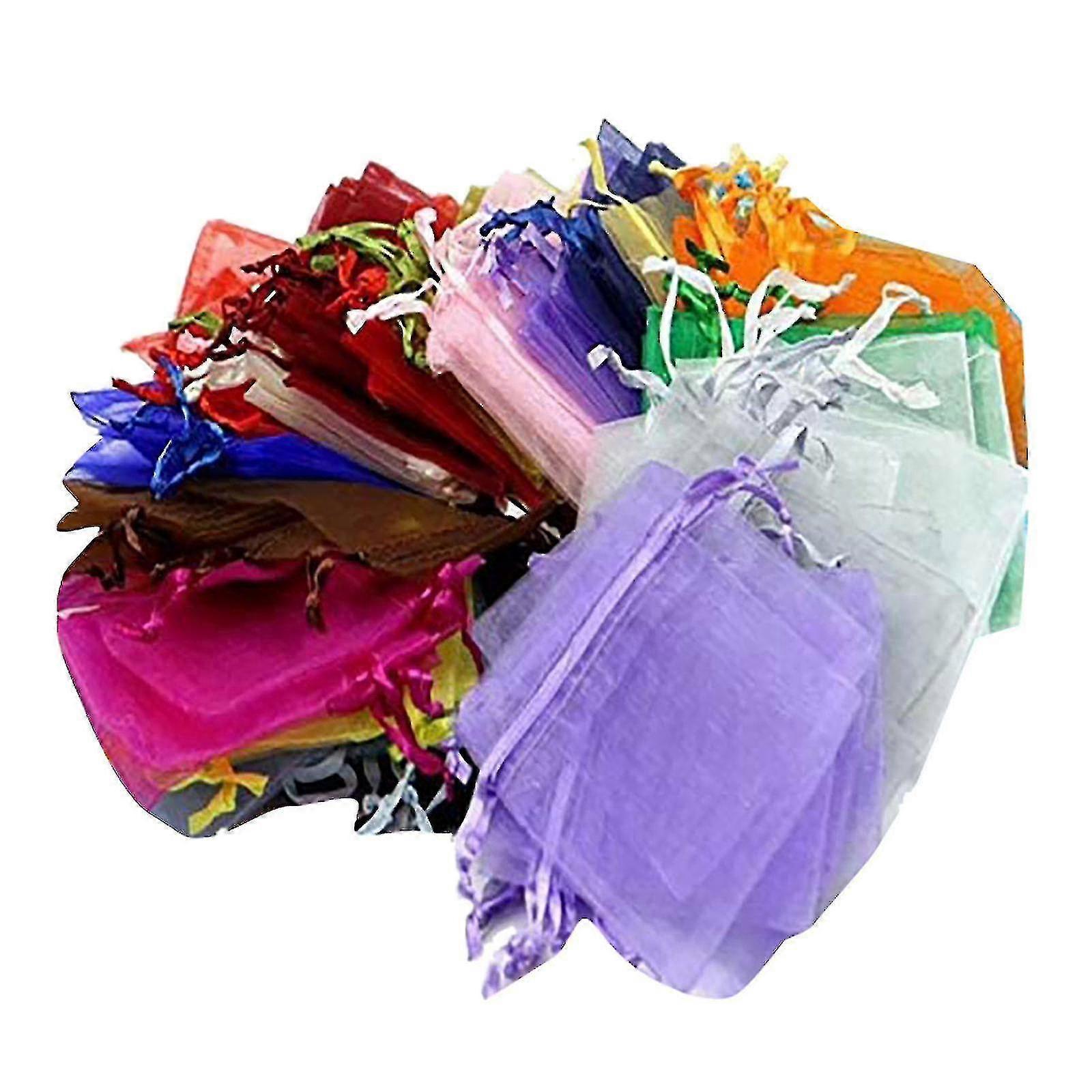 100 Pz Bustine Pochettes Cadeau En Organza Avec Rubans Pour Bijoux 7x9cm